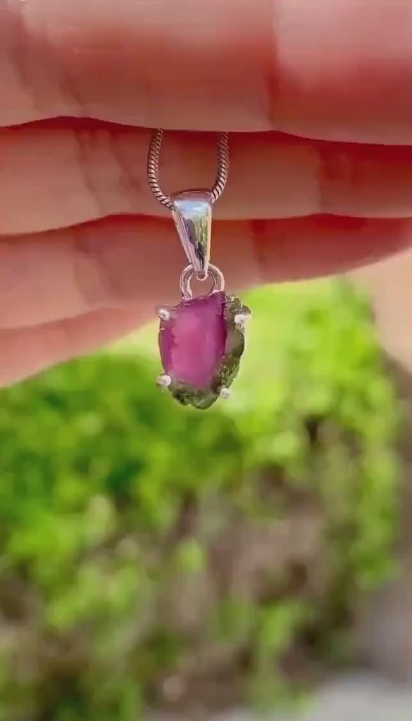 Watermelon Tourmaline Slice Silver pendant