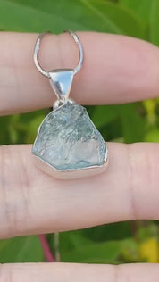 Raw Aquamarine and Silver Pendant