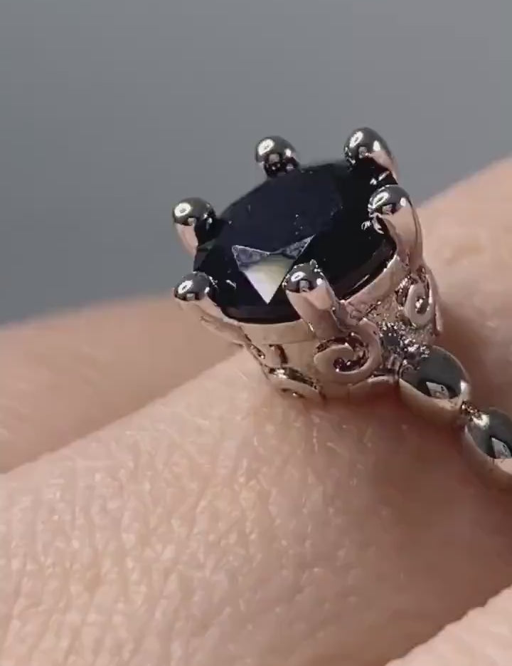 Black Crown Prongs Tourmaline and Silver Ring.