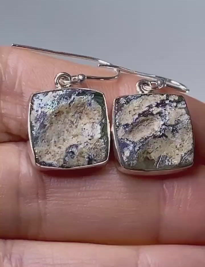 Ancient Roman Glass and Silver Earrings (UV2)