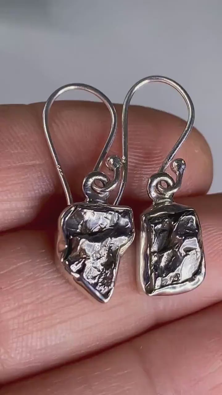 Meteorite Campo Del Cielo and Silver Dangle Earrings