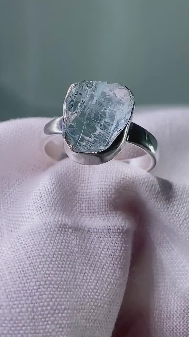 Raw Aquamarine and Silver Ring