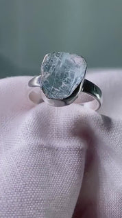 Raw Aquamarine and Silver Ring