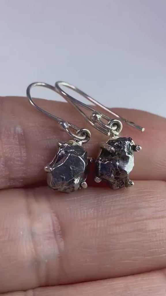 Meteorite Campo Del Cielo and Silver Dangle Earrings