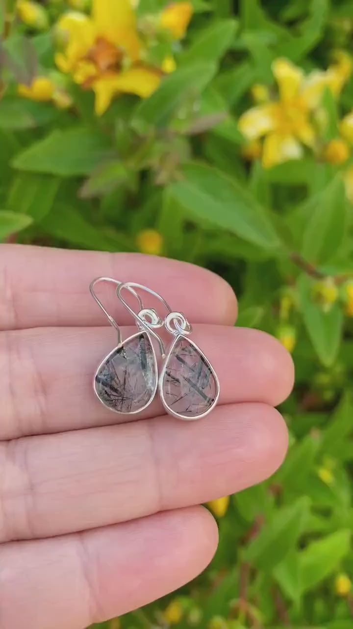 Black Rutilated Quartz and Silver Earrings