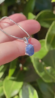 Raw Sapphire Pendant, Oval 8mmx6mm, Sterling Silver Necklace,  September Birthstone