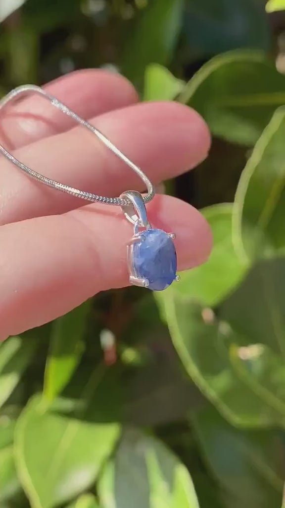 Raw Sapphire Pendant, Oval 8mmx6mm, Sterling Silver Necklace,  September Birthstone