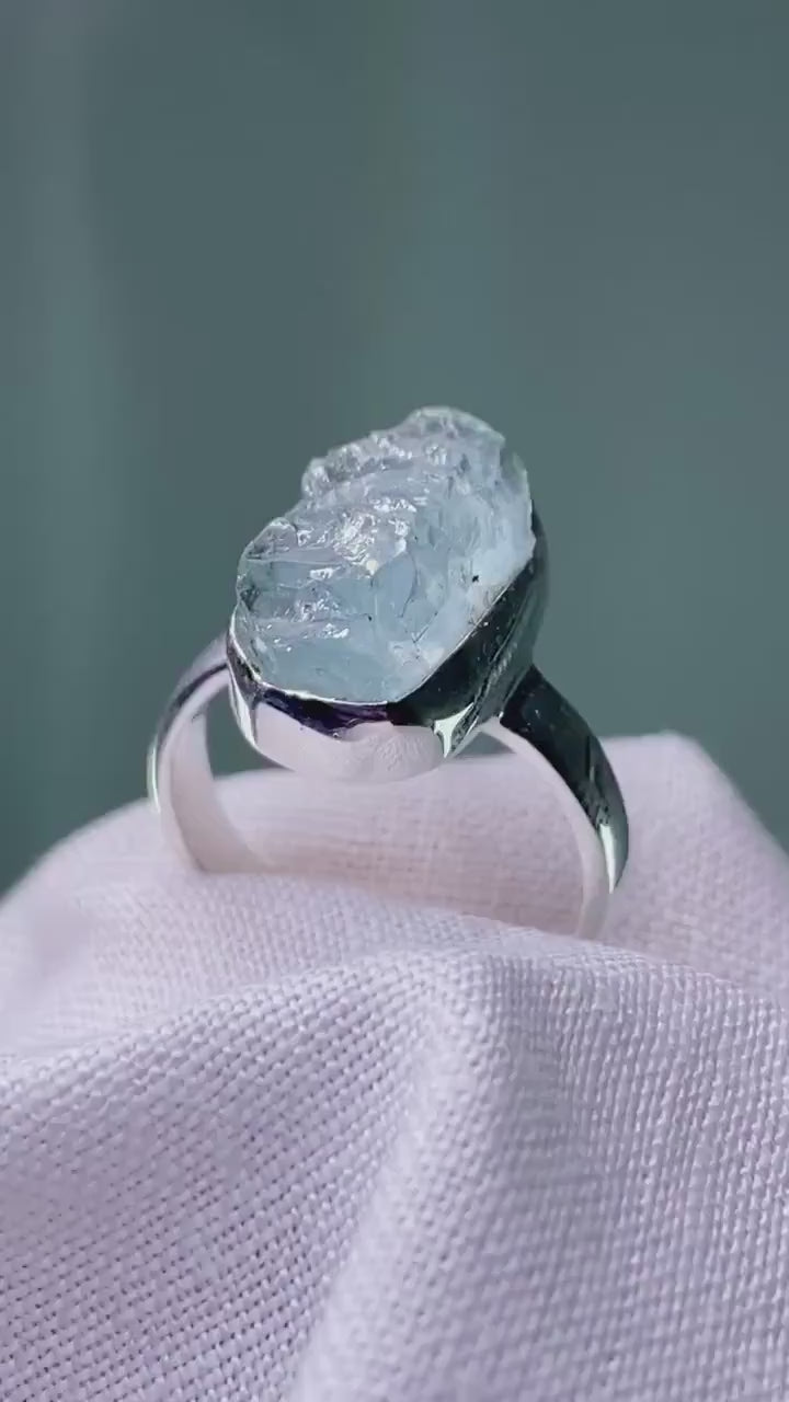 Raw Aquamarine and Silver Ring