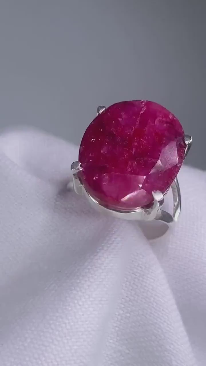 Raw Ruby and Silver Ring (AAAA)